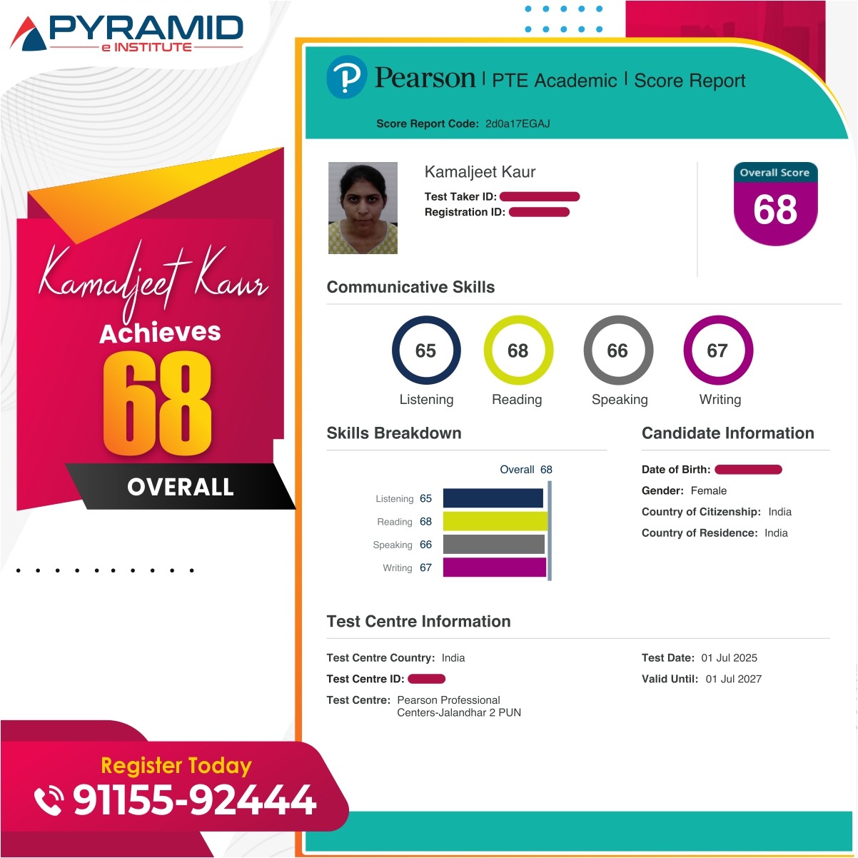 PTE Academic Score Report — Student Achievement 5