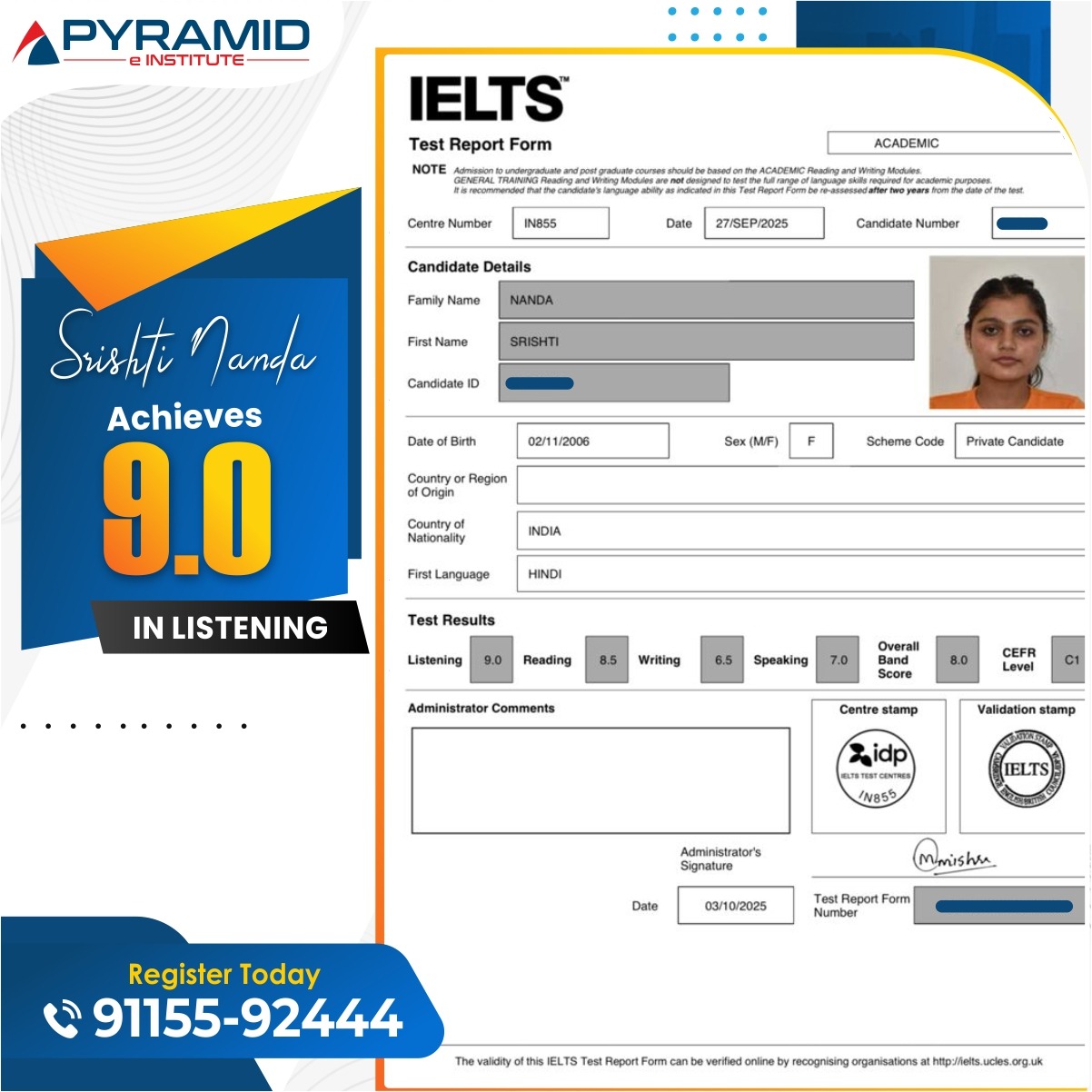 IELTS Score Report — Student Achievement 9